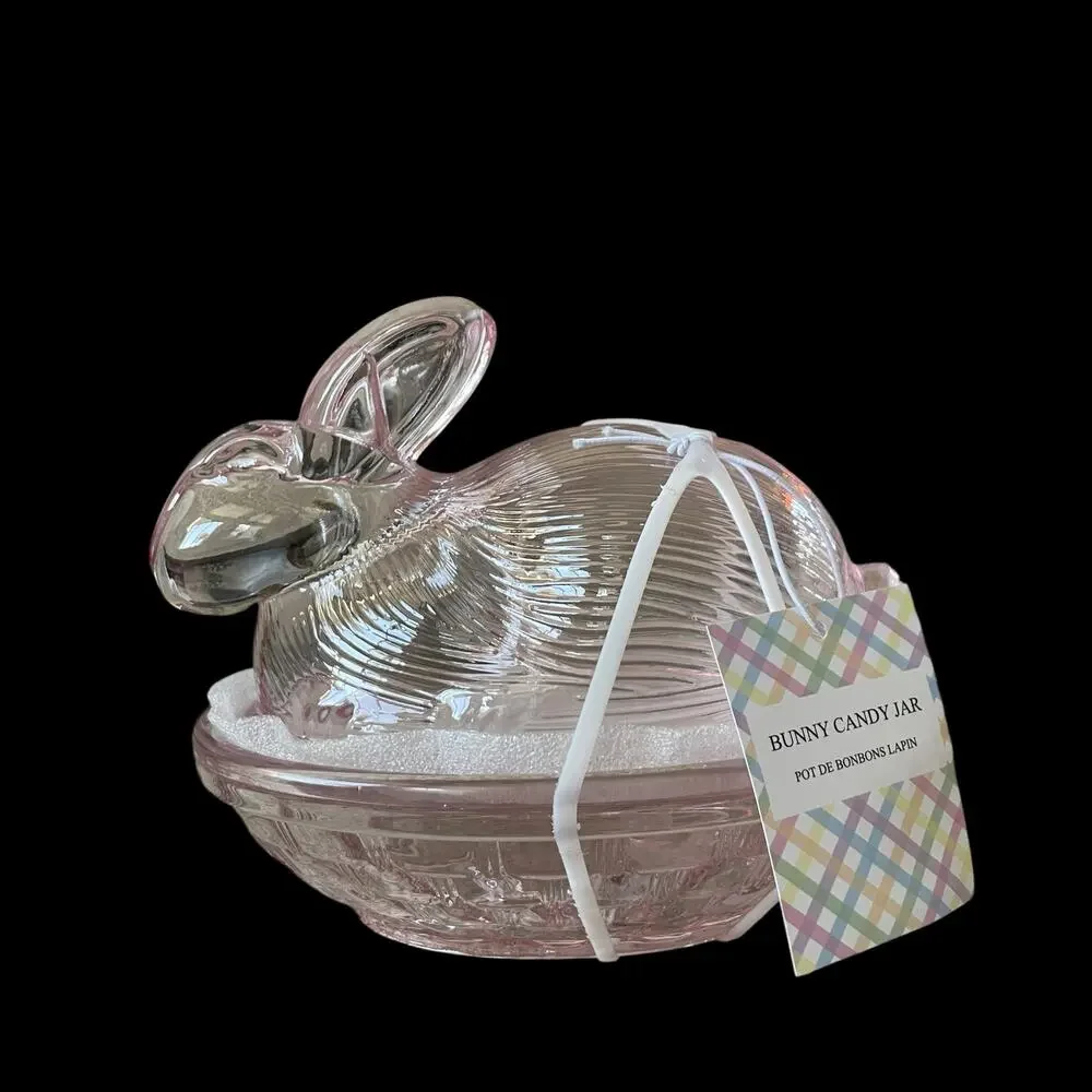 Bunny Boulevard Pink Glass Bunny Candy Jar Posh Easter Spring Decor NEW